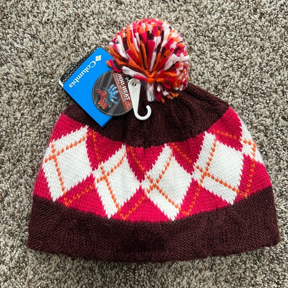 Columbia BC Bandit Omni-Heat Adult Pom Beanie Winter Hat Red Wool Blend Alpaca
